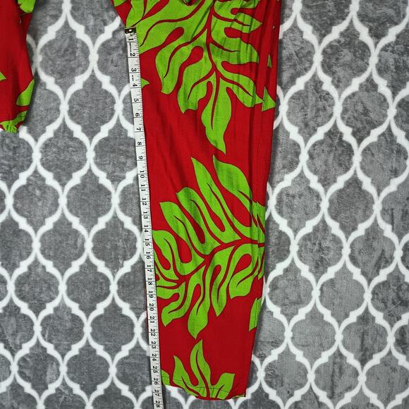 Hula Bay Jumpsuit Womens Medium Red Green Strapless Wide Leg Tropical Leaf Rayon - Picture 9 of 16